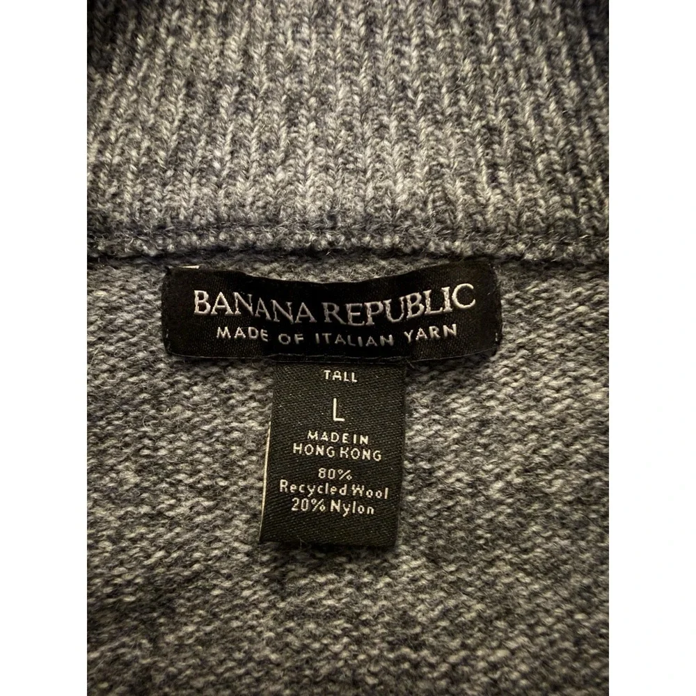 Banana Republic 1/4Quarter Zip Sweater Gray Wool Italian Yarn Tall Large JBHS